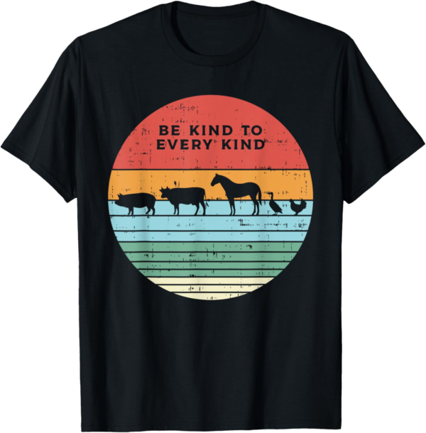 Be Kind Farm Animals Retro Vegan Vegetarian Men Women Gift T... - Image 2